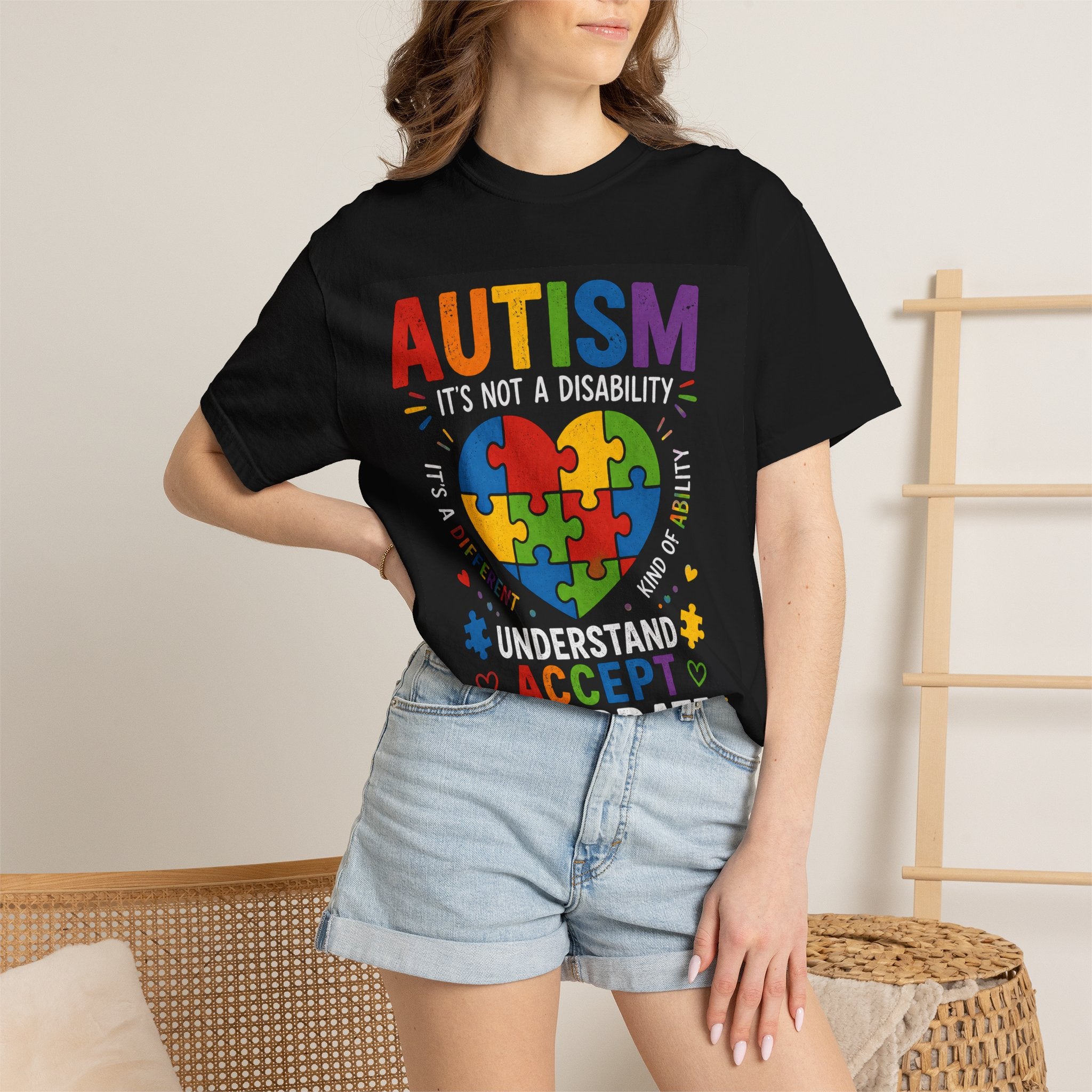 Autism Awareness T-Shirt — "Autism: Understand, Accept, Celebrate" Puzzle Heart Tee