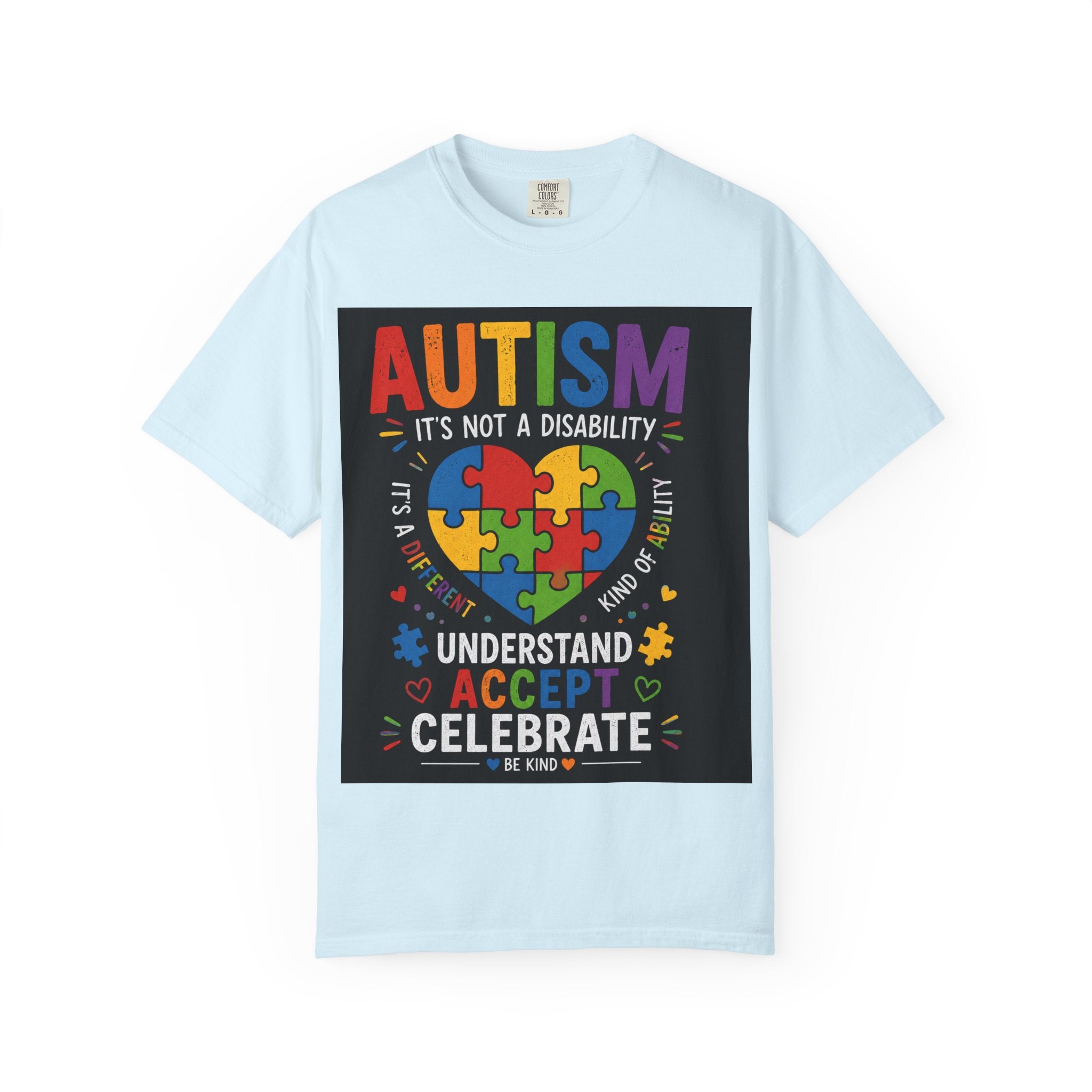 Autism Awareness T-Shirt — "Autism: Understand, Accept, Celebrate" Puzzle Heart Tee