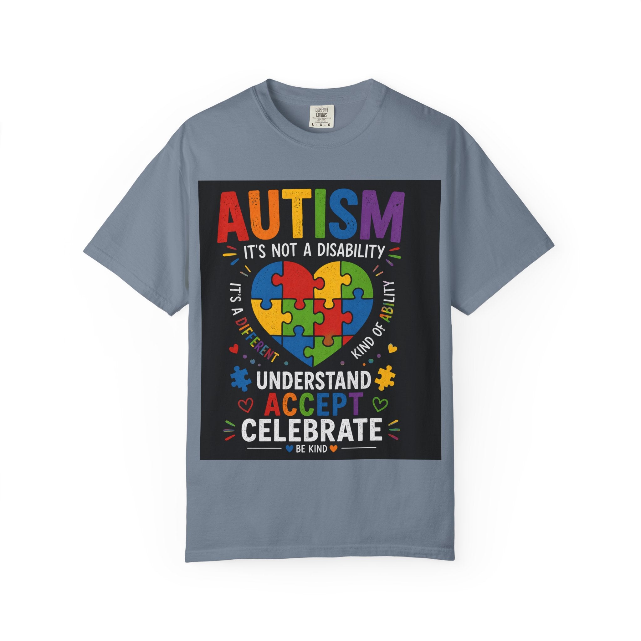 Autism Awareness T-Shirt — "Autism: Understand, Accept, Celebrate" Puzzle Heart Tee