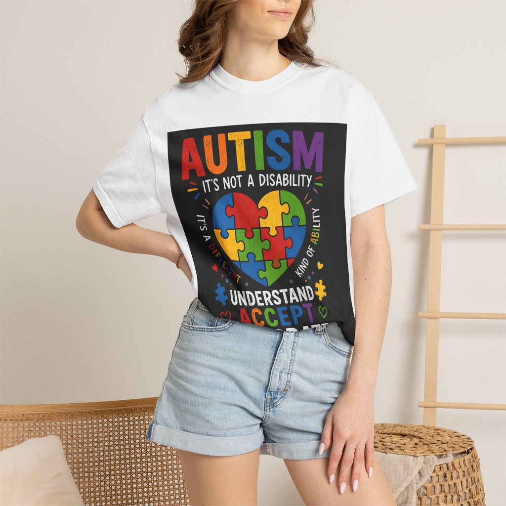 Autism Awareness T-Shirt — "Autism: Understand, Accept, Celebrate" Puzzle Heart Tee