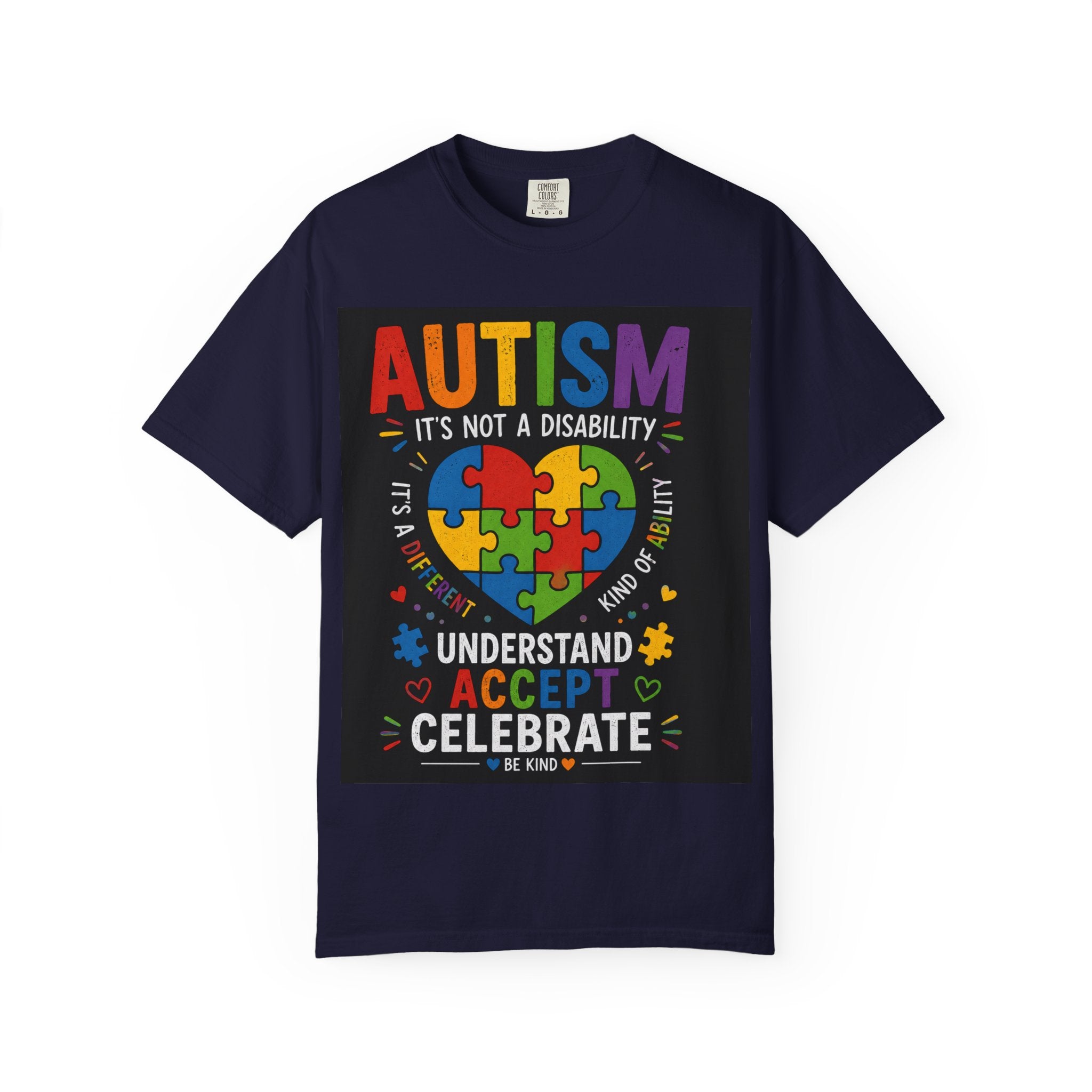 Autism Awareness T-Shirt — "Autism: Understand, Accept, Celebrate" Puzzle Heart Tee