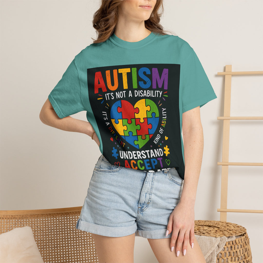 Autism Awareness T-Shirt — "Autism: Understand, Accept, Celebrate" Puzzle Heart Tee