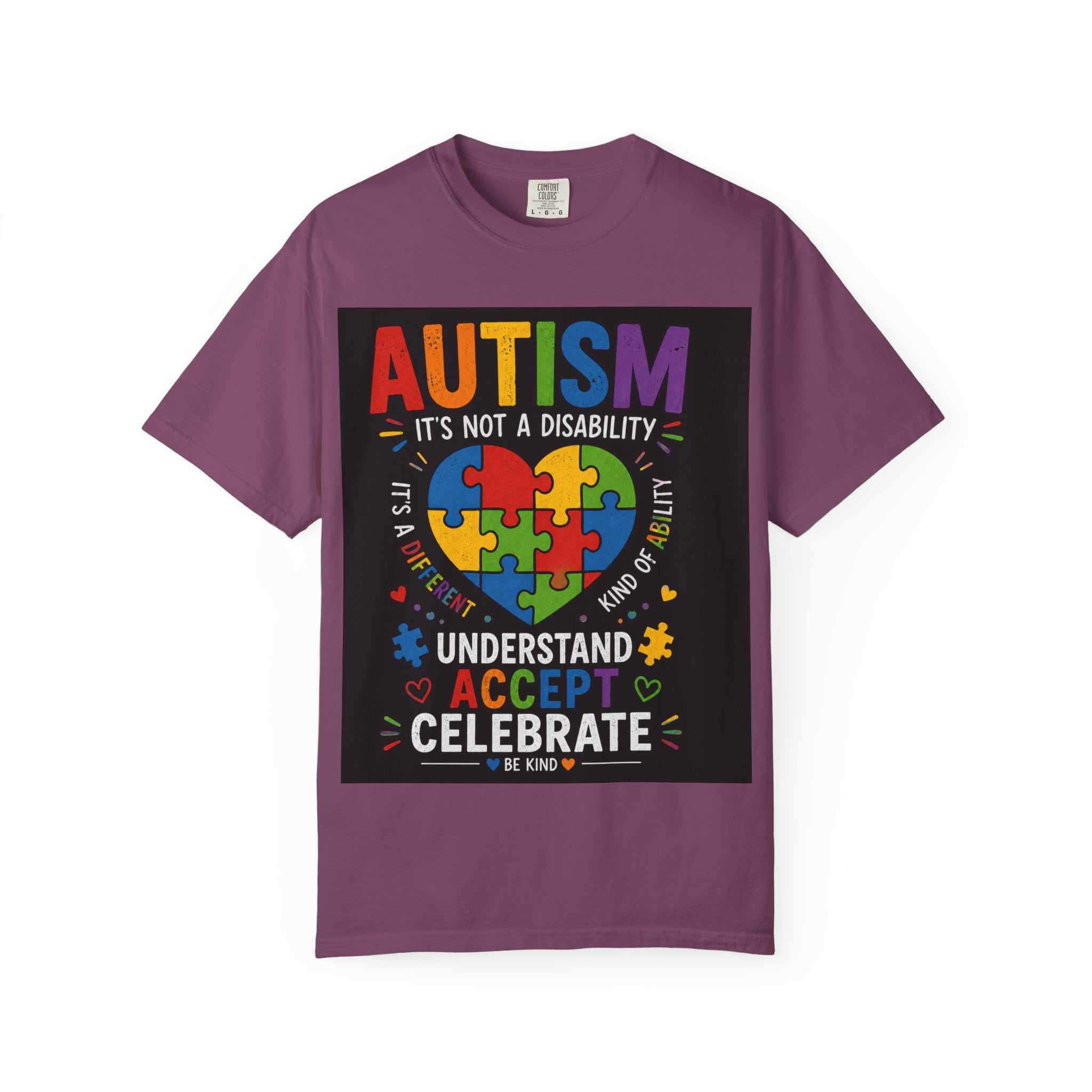 Autism Awareness T-Shirt — "Autism: Understand, Accept, Celebrate" Puzzle Heart Tee