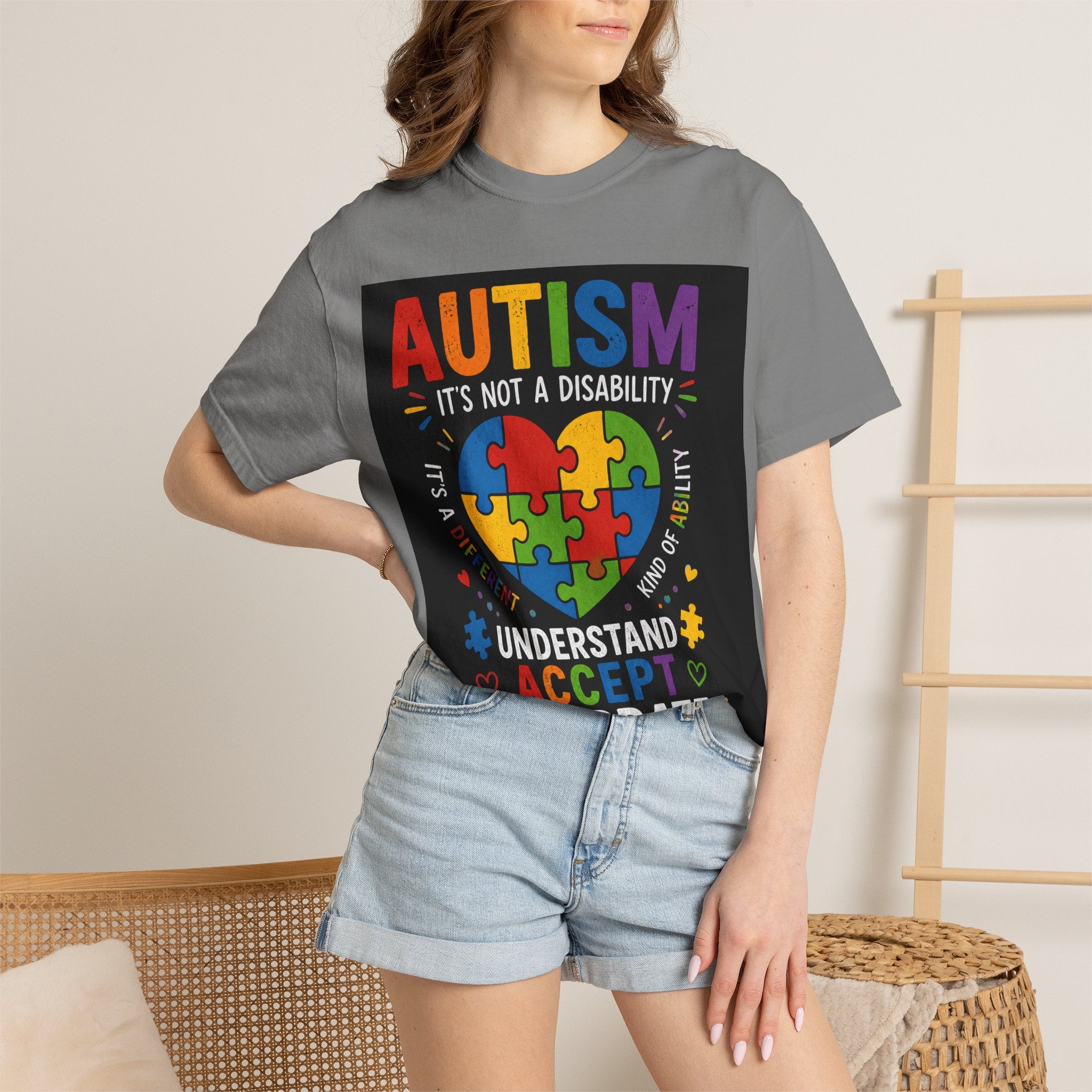 Autism Awareness T-Shirt — "Autism: Understand, Accept, Celebrate" Puzzle Heart Tee