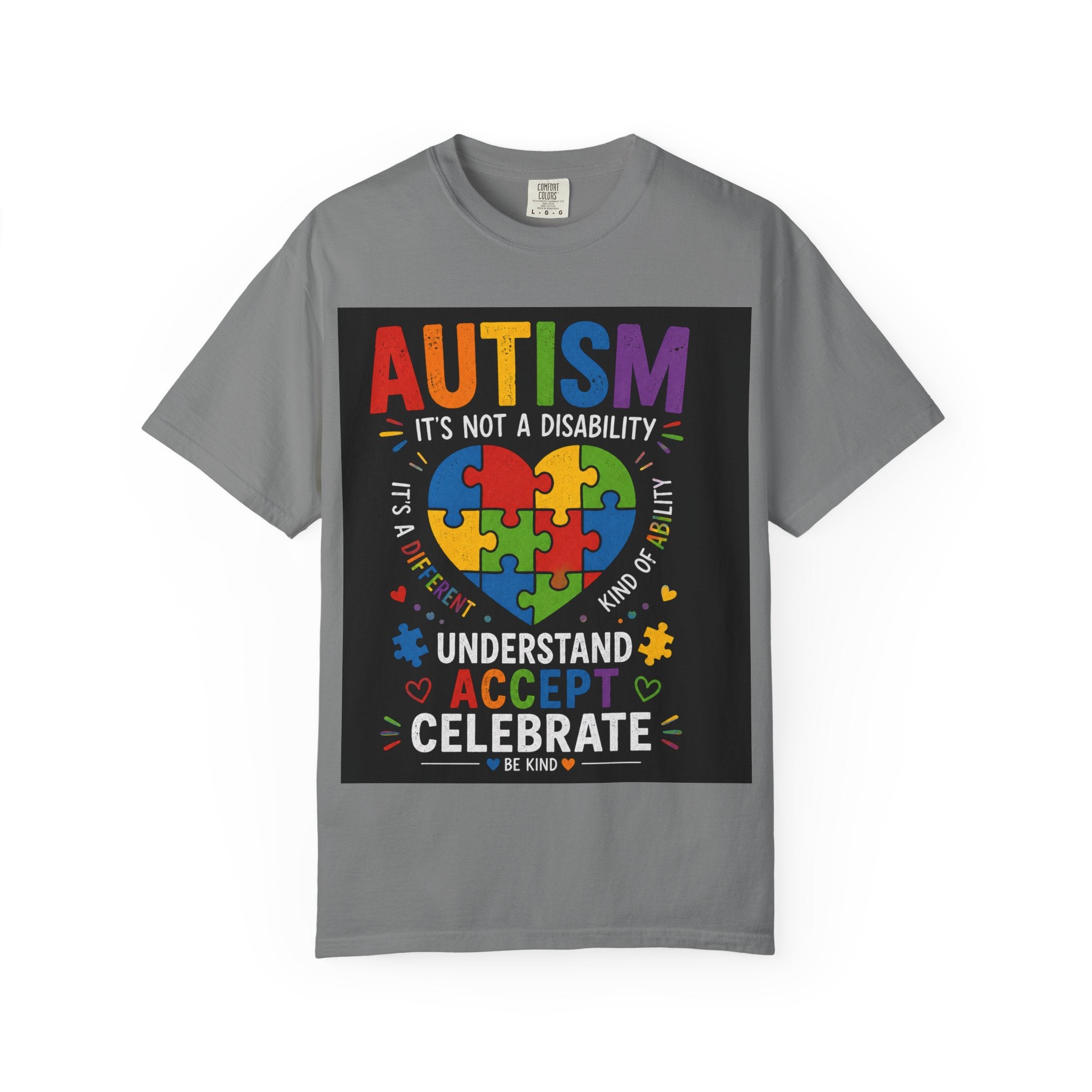 Autism Awareness T-Shirt — "Autism: Understand, Accept, Celebrate" Puzzle Heart Tee