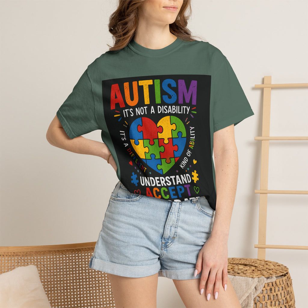 Autism Awareness T-Shirt — "Autism: Understand, Accept, Celebrate" Puzzle Heart Tee